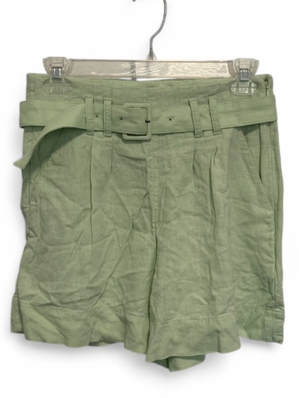 Abercrombie and Fitch High-Waist Belted Linen Blend Shorts in Light Green